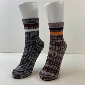 Unisex Colorful Ribbed Striped Crew Socks 2 Pack Grey Brown White Orange